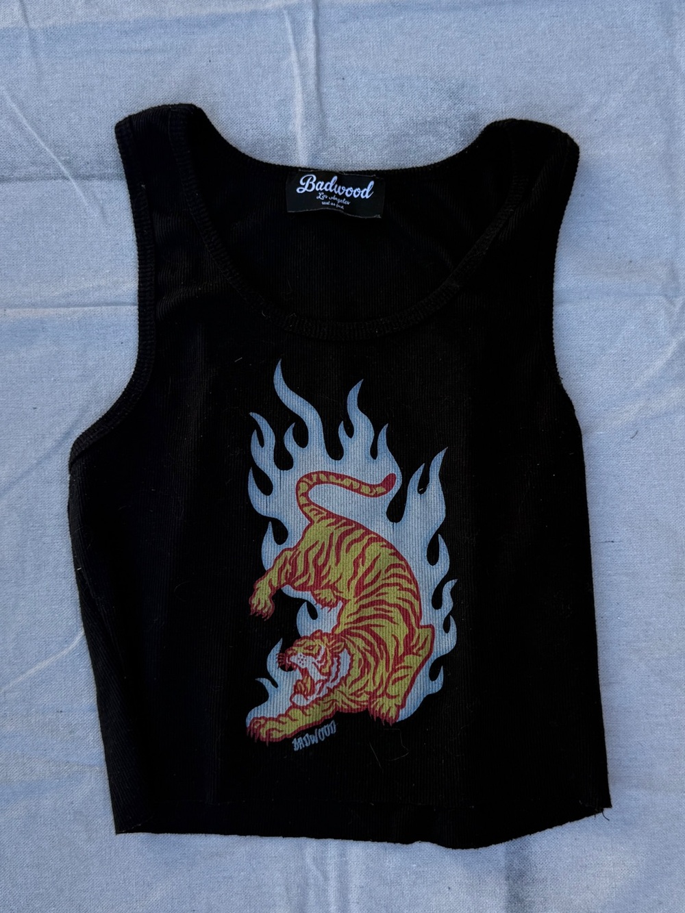 Badwood Black Crop Tank with Flaming Tiger Graphic